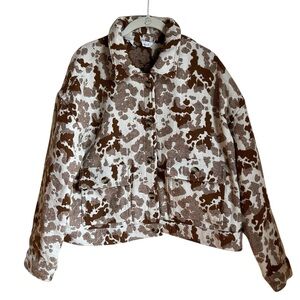 Sonoma Wool Womens Cow Print Cropped Shacket Shirt Jacket XL